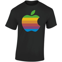80s Apple Rainbow Logo Retro Graphic Unisex Soft Cotton Black T Shirt