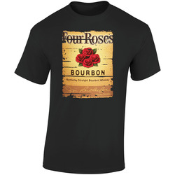 Four Roses Bourbon  Alcohol Drinking Gift Distressed Look Retro Graphic Unisex Soft Cotton Black T Shirt