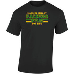 Married Into It Packers Fan Football T Shirt - Green Bay Team Colors Retro Graphic Unisex Soft Cotton Black T Shirt