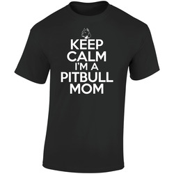 Keep Calm Im A Pitbull Mom Dog Lover Retro Graphic Unisex Soft Cotton Black T Shirt