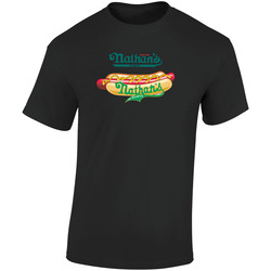 Nathans Hotdog Retro Graphic Unisex Soft Cotton Black T Shirt