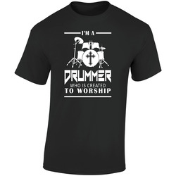 Drummer Who is Created to Worship  Retro Graphic Unisex Soft Cotton Black T Shirt