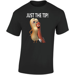 Just The Tip Sausage Party Funny Movie Quote Seth Rogen Retro Graphic Unisex Soft Cotton Black T Shirt