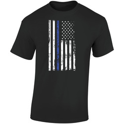 Thin Blue Line American Flag Law Enforcement Appreciation Retro Graphic Unisex Soft Cotton Black T Shirt