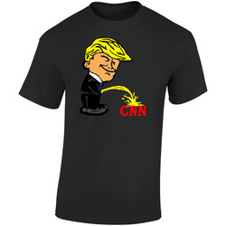 Donald Trump Pissing On Cnn Cartoon Funny Political Retro Graphic Unisex Soft Cotton Black T Shirt