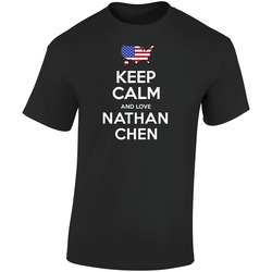 Keep Calm And Love Nathan Chen Figure Skating Usa 2018 Winter Olympic Team  Retro Graphic Unisex Soft Cotton Black T Shirt