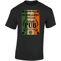 Mcwilliams Irish Pub Sign Custom St Patricks Day Last Name Ireland Pride  Retro Graphic Unisex Soft Cotton Black T Shirt