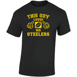 This Guy Loves His Pittsburgh Steelers Football  Retro Graphic Unisex Soft Cotton Black T Shirt