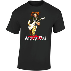 Steve Vai Guitarist Rock  Retro Graphic Unisex Soft Cotton Black T Shirt