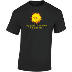 The Sun Is Trying To Kill Me Funny Joke  Retro Graphic Unisex Soft Cotton Black T Shirt