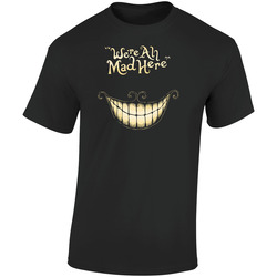 Cheshire Cat Smile Alice In Wonderland We're All Mad Here  Retro Graphic Unisex Soft Cotton Black T Shirt