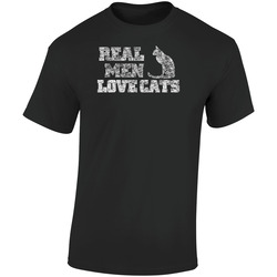 Mens tshirt, Real Men Love Cats T shirt, Love Cats Shirt, Gotta Love Cats shirt, Mens Cat tshirt, Christmas Tshirt, Christmas Gift  Retro Graphic Unisex Soft Cotton Black T Shirt