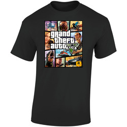 GTA Grand Theft Auto V 5 FIVE Black T-Shirt 100% Cotton  Retro Graphic Unisex Soft Cotton Black T Shirt
