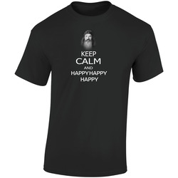 Keep Calm And Happy  Retro Graphic Unisex Soft Cotton Black T Shirt