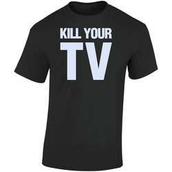 Kill Your Tv Revolution Funny Statement Attention  Retro Graphic Unisex Soft Cotton Black T Shirt
