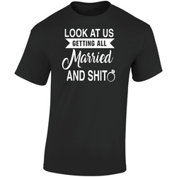 Funny Look At Us Getting Married And Shit Couple T-shirts Gift  Retro Graphic Unisex Soft Cotton Black T Shirt