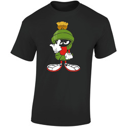 Lg Marvin The Martian Character Green  Retro Graphic Unisex Soft Cotton Black T Shirt