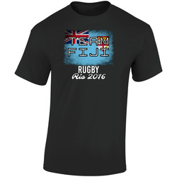 Fiji Rugby Rio 2016 Olympic Team Flag  Retro Graphic Unisex Soft Cotton Black T Shirt