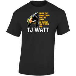 Boogeyman Checks Closet For Tj Watt Pittsburgh Football Fan  Retro Graphic Unisex Soft Cotton Black T Shirt
