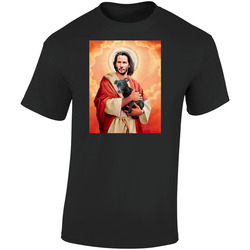 Keanu Reeves Jesus Hugs Puppy  Retro Graphic Unisex Soft Cotton Black T Shirt