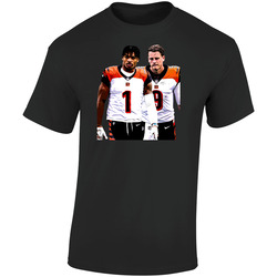 Jamarr Chase Joe Burrow Cincinnati Football Cartoon  Retro Graphic Unisex Soft Cotton Black T Shirt