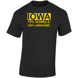 Iowa 75 Percent Vowels 100 Percent Awesome Football Fan  Retro Graphic Unisex Soft Cotton Black T Shirt