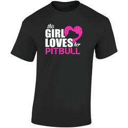 Girl Loves Her Pitbull  Retro Graphic Unisex Soft Cotton Black T Shirt