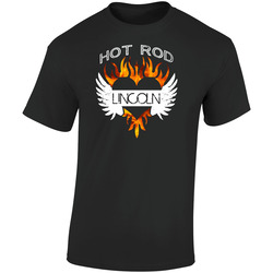 Lincoln Hot Rod Custom Car Name Cool Flame Heart Tattoo  Retro Graphic Unisex Soft Cotton Black T Shirt