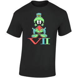 Marvin The Martian Retro 7 Roman Numeral Color  Retro Graphic Unisex Soft Cotton Black T Shirt