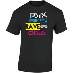 Eat Sleep Rave Repeat  Retro Graphic Unisex Soft Cotton Black T Shirt