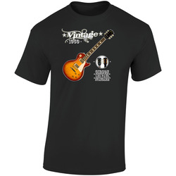 1959 Les Paul Sunburst Guitar Black  Retro Graphic Unisex Soft Cotton Black T Shirt
