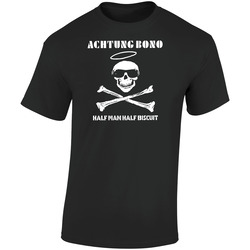 Half Man Half Biscuit Achtung Bono  Retro Graphic Unisex Soft Cotton Black T Shirt