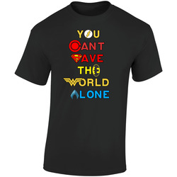 Justice League - You Can't Save The World Alone T Shirt Superhero Top   Retro Graphic Unisex Soft Cotton Black T Shirt