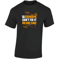 Grandfather - If Grandpa Can't Fix It, No One Can!  Retro Graphic Unisex Soft Cotton Black T Shirt