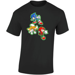 Sonic The Hedgehog - Sonic Tails And Knuckles - Black  Retro Graphic Unisex Soft Cotton Black T Shirt