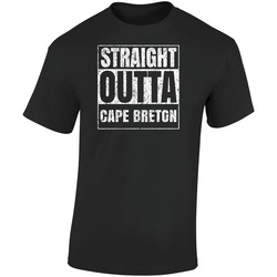 Straight Outta Cape Breton Canada Parody City Worn Look  Retro Graphic Unisex Soft Cotton Black T Shirt