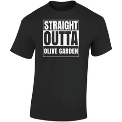 Straight Outta Olive Garden Restaurant Fast Food Chain Eatery Compton Parody Retro Graphic Unisex Soft Cotton Black T Shirt