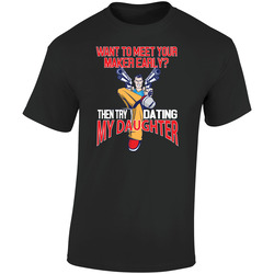 Try Dating My Daughter Retro Graphic Unisex Soft Cotton Black T Shirt