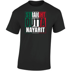 Straight Outta Nayarit Mexican City Mexico Grunge Parody Retro Graphic Unisex Soft Cotton Black T Shirt