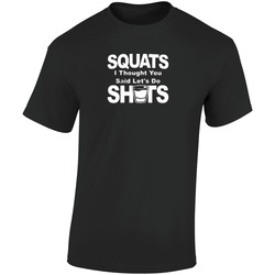 Squats I Thought You Said Let's Do Shots Funny Drinking Liquor Beer Retro Graphic Unisex Soft Cotton Black T Shirt