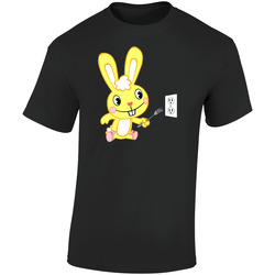 New Happy Tree Friends Cruddles Yellow Little Bunny Retro Graphic Unisex Soft Cotton Black T Shirt