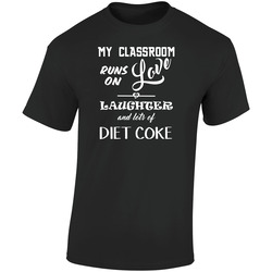 Classroom Runs On Love Laughter Diet Coke Teachers Retro Graphic Unisex Soft Cotton Black T Shirt