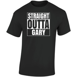 Straight Outta Gary Indiana City Compton Parody Grunge Retro Graphic Unisex Soft Cotton Black T Shirt
