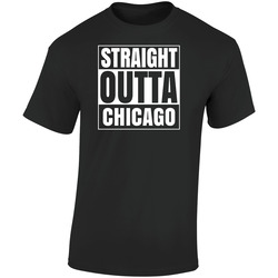 Straight Outta Chicago Illinois City Parody Retro Graphic Unisex Soft Cotton Black T Shirt