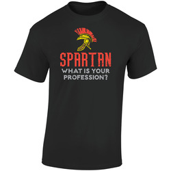 Spartan What Is Your Profession Funny Worn Look Retro Graphic Unisex Soft Cotton Black T Shirt