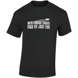 With Enough Thrust Pigs Fly Just Fine Funny Retro Graphic Unisex Soft Cotton Black T Shirt
