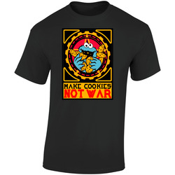 Sesame Street Cookie Monster Make Cookies Not War Retro Graphic Unisex Soft Cotton Black T Shirt