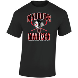 Blackhawks Madhouse On Madison Hockey Retro Graphic Unisex Soft Cotton Black T Shirt
