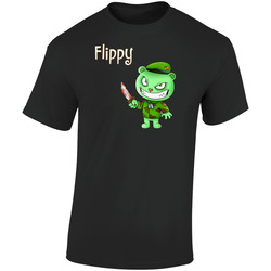 New Hot Flippy Happy Tree Friends Retro Graphic Unisex Soft Cotton Black T Shirt
