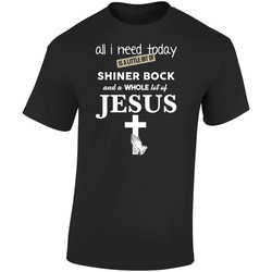 All I Need Is Shiner Bock And Jesus Funny Drinking Retro Graphic Unisex Soft Cotton Black T Shirt